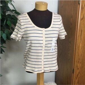 SO short sleeve snap front cropped tee Woman’s Juniors size XL stripes